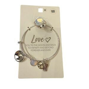 Silver Charm Bracelet with Moonstone Accents